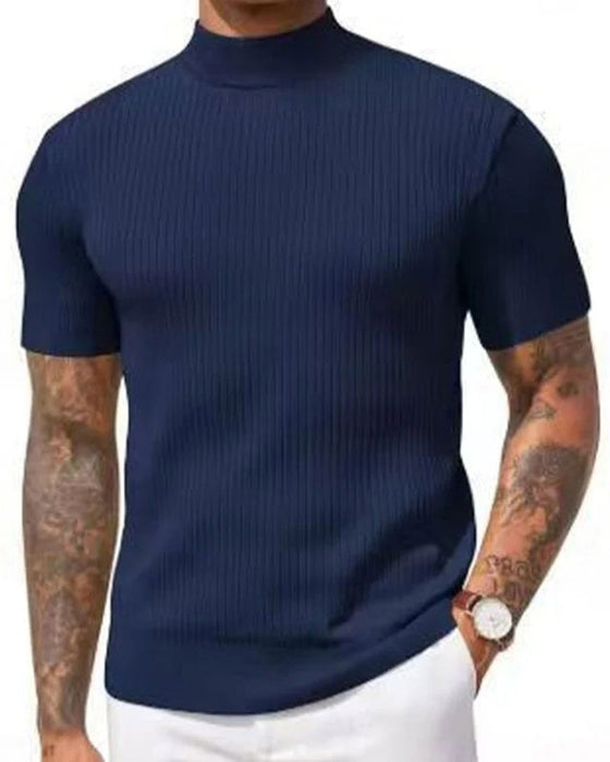 T-Shirt Mock Neck Heren Korte Mouw