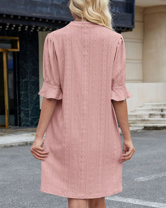 Jurk Effen Kleur V-hals