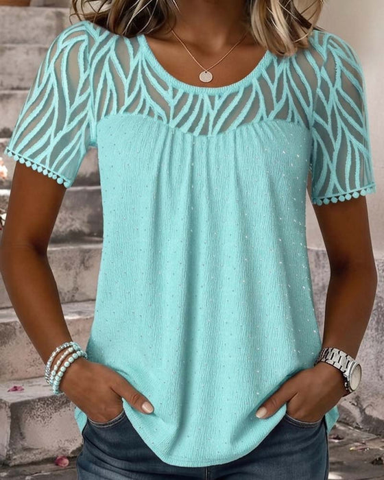 Blouse Mesh Patchwork Effen Kleur