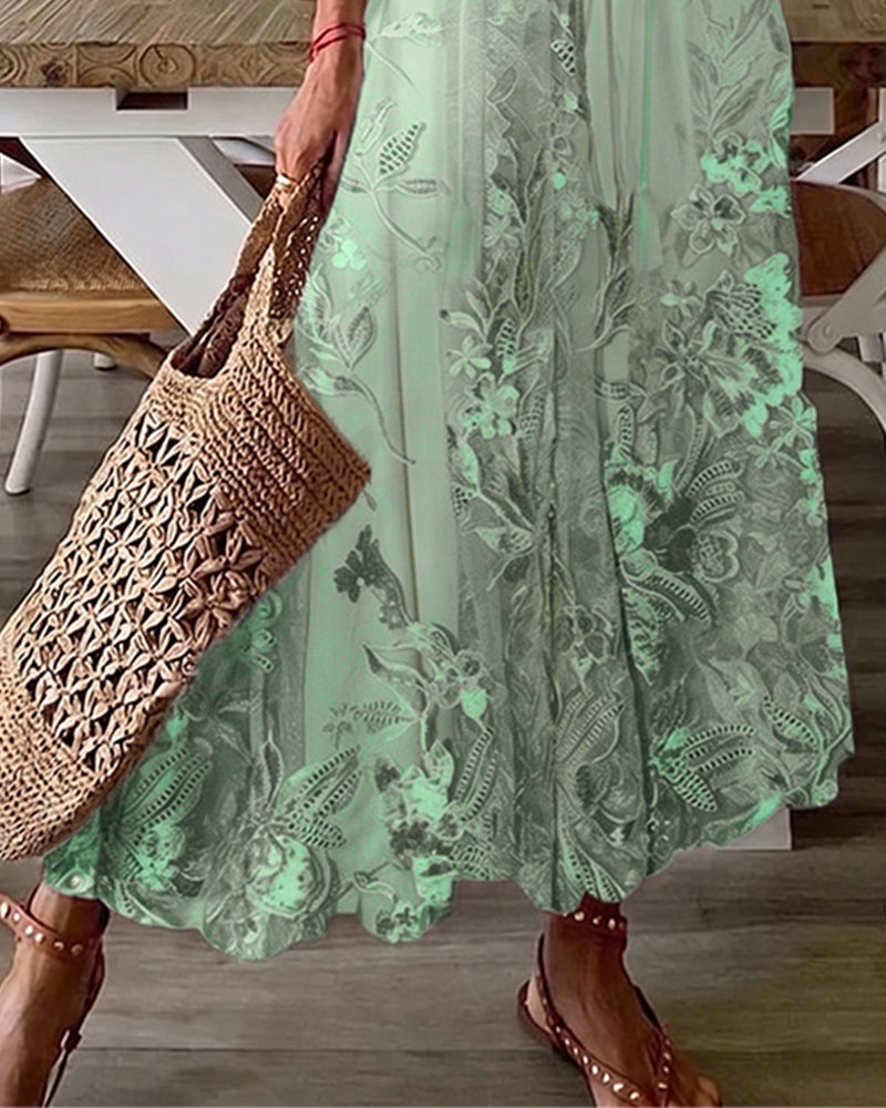 Jurk V-Hals Bloemig Ruffle Volle Rok