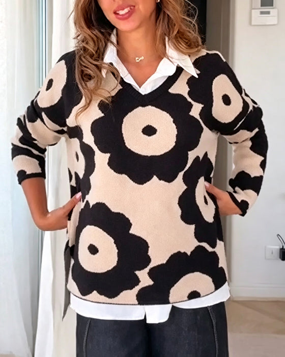 Pullover Bloemenprint V-Hals