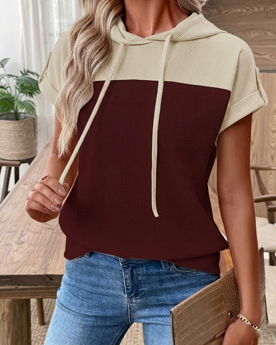 Hoodie Kleurblok Korte Mouw Casual