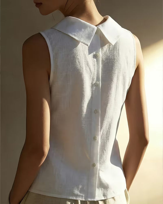Blouse Met Kraag Mouwloos Effen