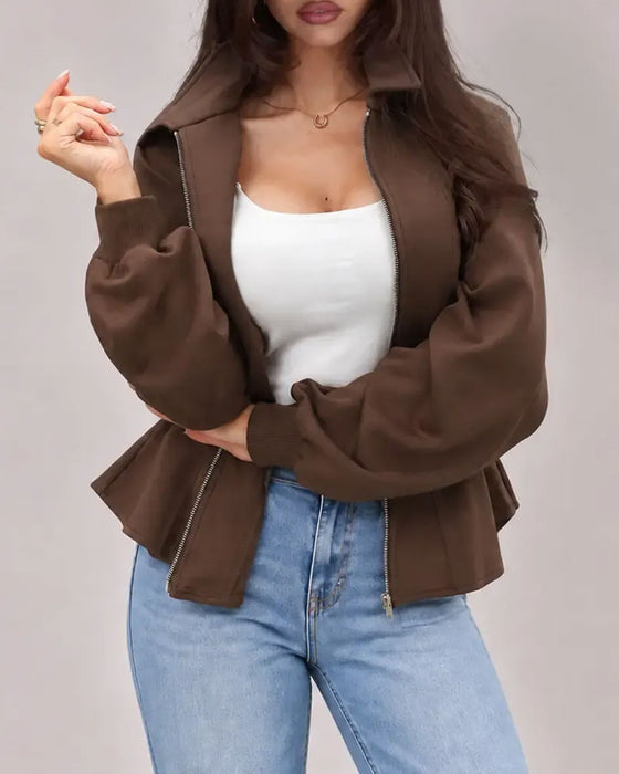 Jas Revers Rits Geplooide Taille