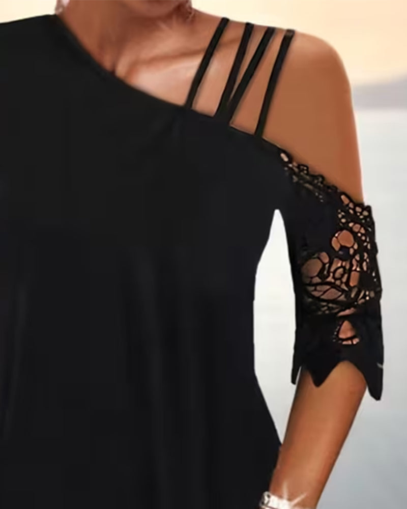 Off-Shoulder Jurk Met Modieus Kanten Patchwork