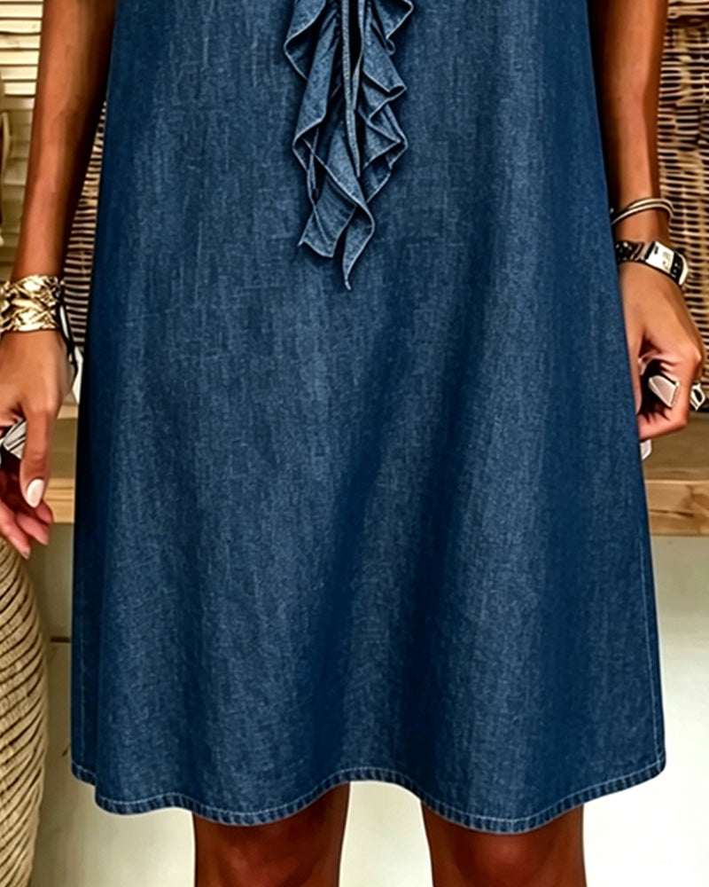 Jurk V-Hals Denim Ruffle