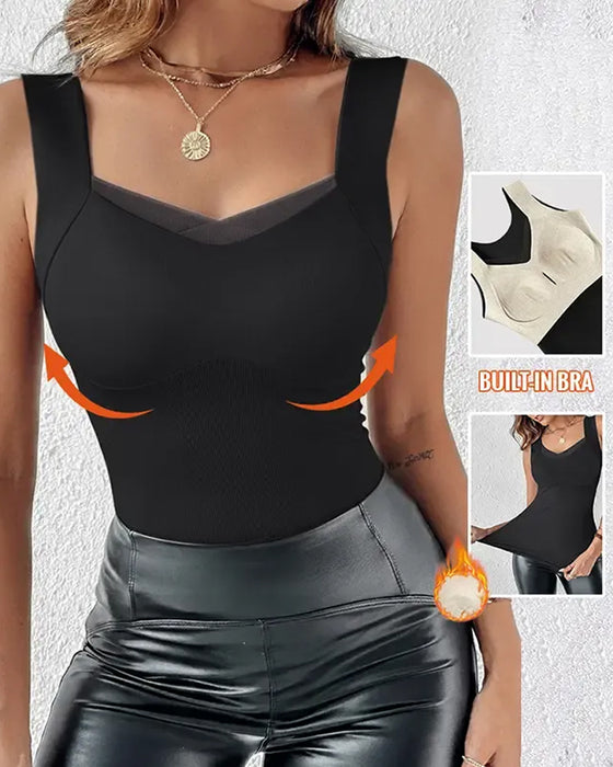 Tank Top Vierkante Hals Effen Ingebouwde BH