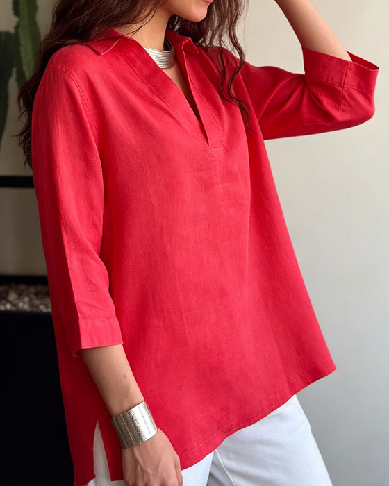 Blouse Casual V-Hals Effen Kleur