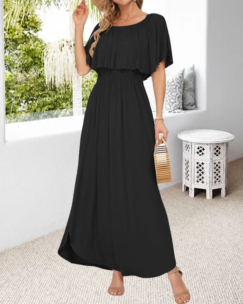 Jurk Off-Shoulder Ruffle Split