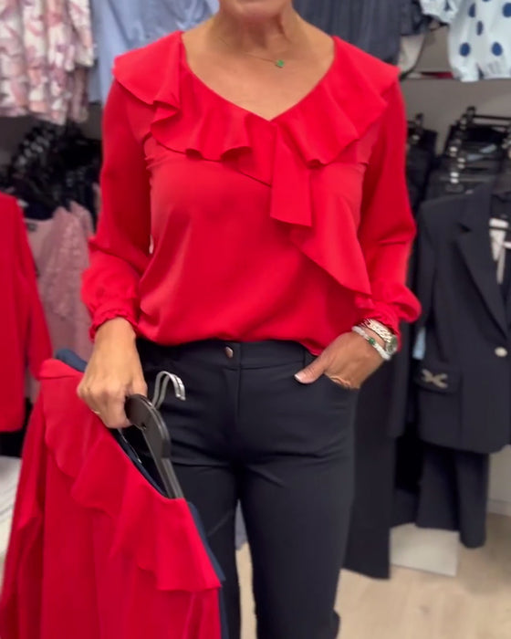 Blouse Mode Rood Gerimpeld