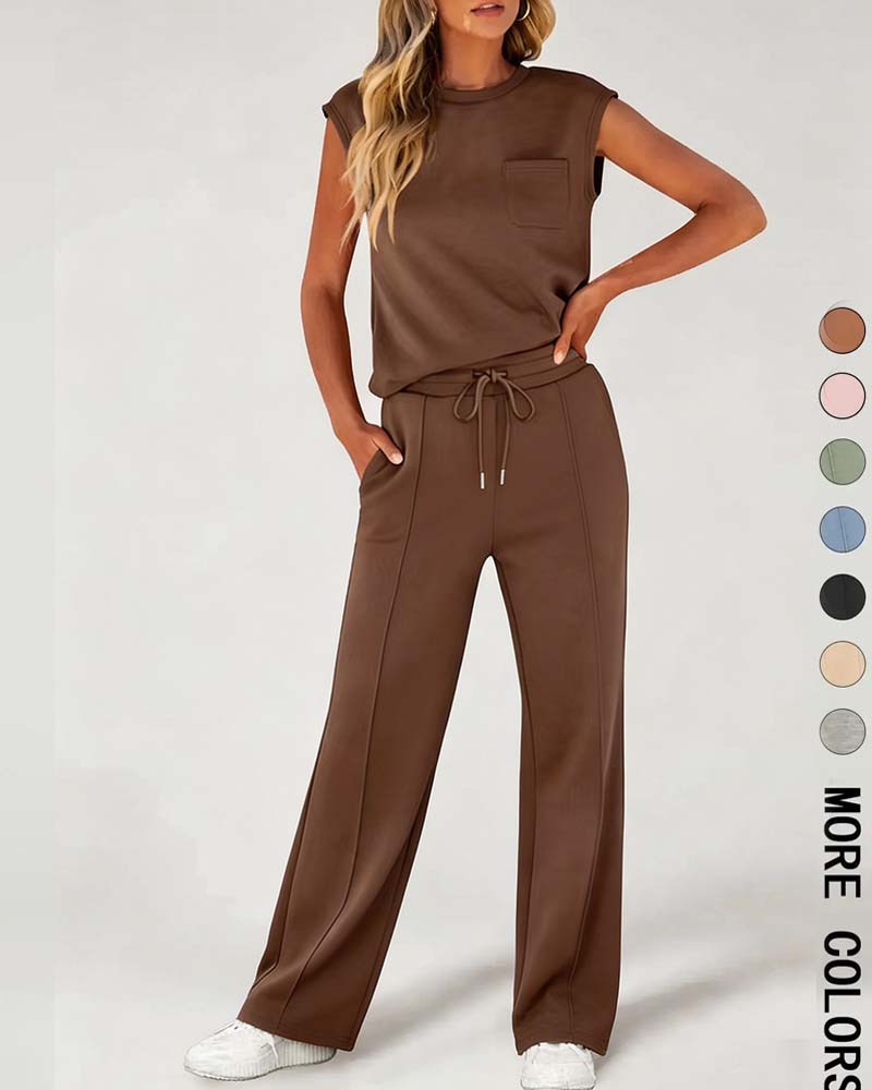 Set Effen Mouwloos Korte Mouw Casual