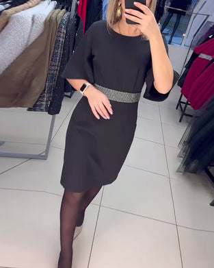 Jurk Ronde Hals Uitzwingend Halve Mouwen Taille