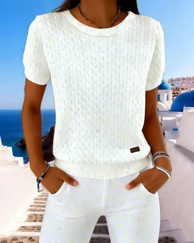 Pullover Ronde Hals Korte Mouw Effen Casual