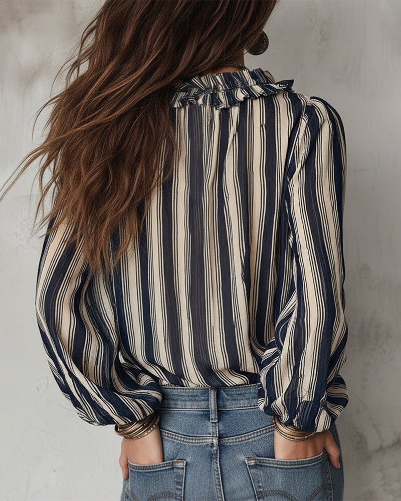 Blouse Diepe V Verticaal Gestreept Loose