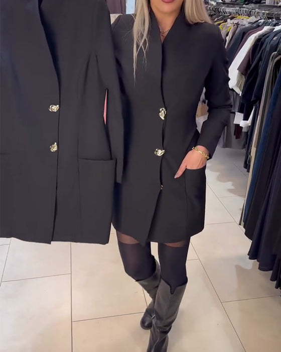 Jurk Staande Kraag Metalen Knoop Pak