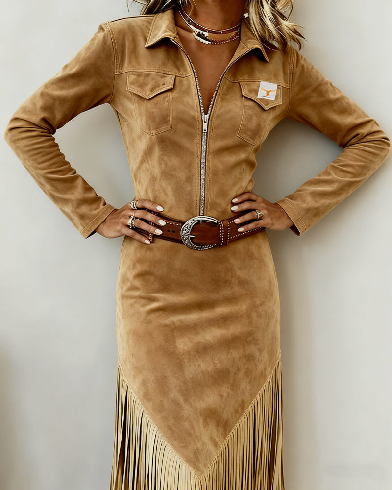 Effen Jurk Met Halve Rits En Kwasten