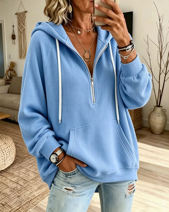 Hoodie Halfritsen Lange Mouw Zak