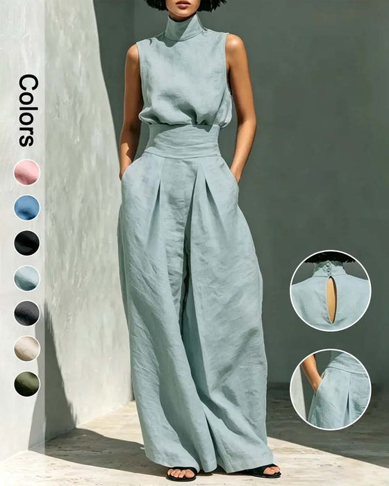 Overall Hoge Hals Mouwloos Wijde Pijp Taille