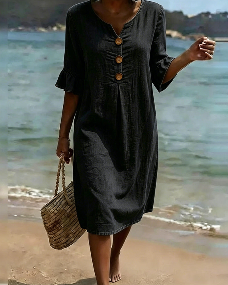 Jurk Lotus Blad Mouwen Jeans