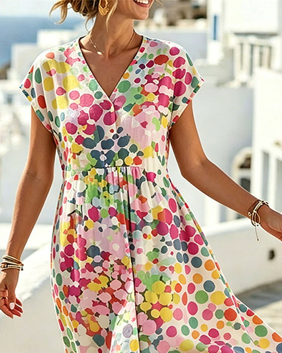Jurk Polka Dot V-Hals Taille