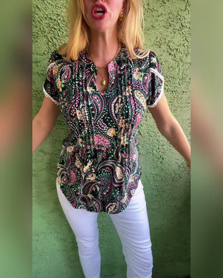 Blouse Bloemblaadmouw Geplooid Print