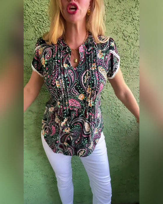 Blouse Bloemblaadmouw Geplooid Print