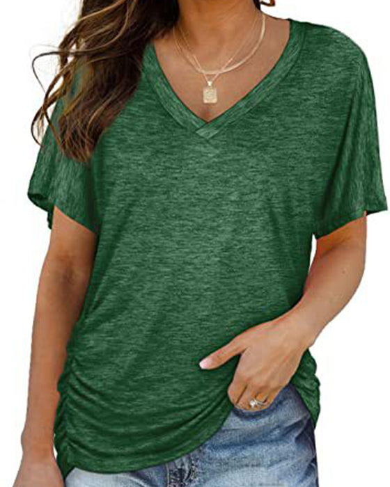 T-Shirt Geplisseerd Effen V-Hals