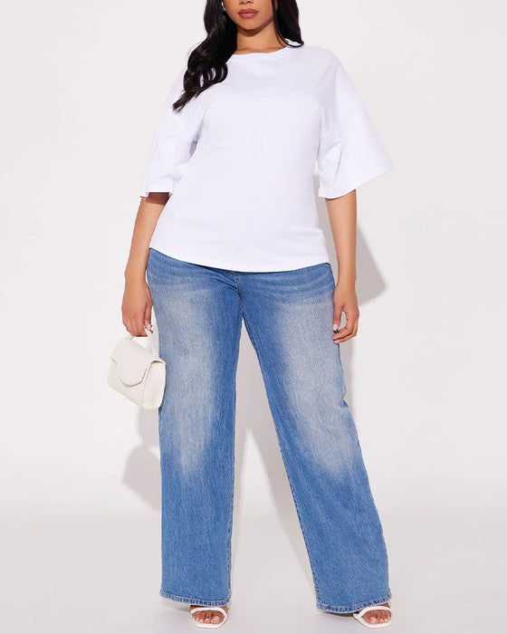 T-Shirts Los Drop Schouder Achter Rits