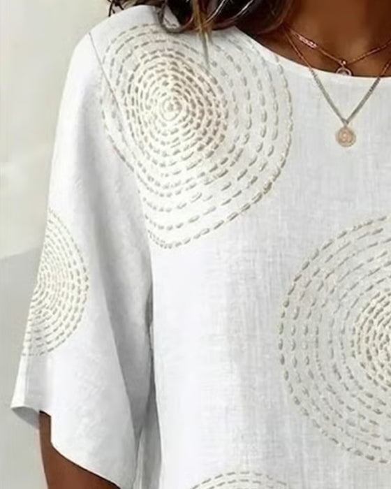 Blouse Concentrische Cirkel Afdruk Los Korte Mouw