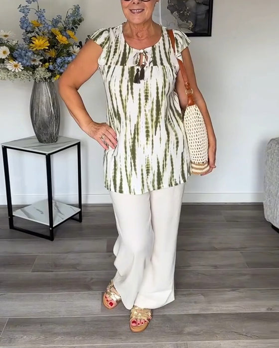 Blouse Lotusblad Mouwen Kwastje Tie-Dye