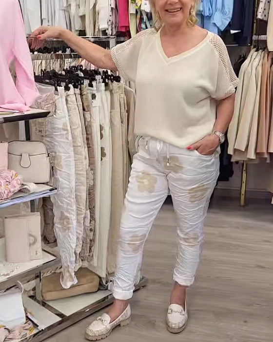 Broek casual print trekkoord