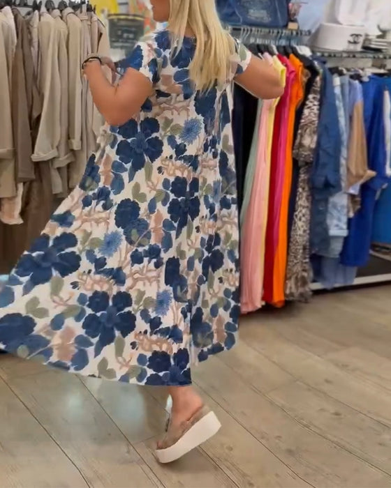 Jurk Ronde Hals Bloemenprint Elegant