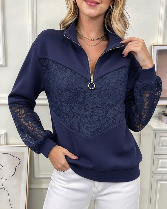 Sweatshirt Staande Kraag Rits Uitgesneden