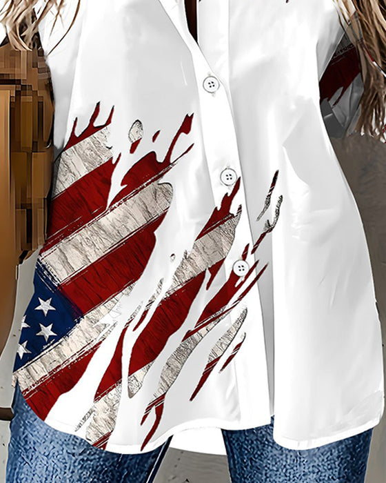 Blouse Vlagprint Dichtgeknoopt