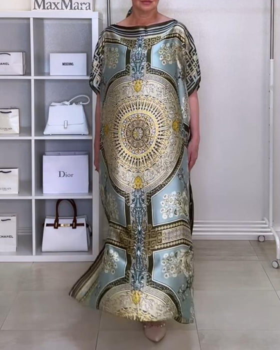 Boho losse jurk met print en split