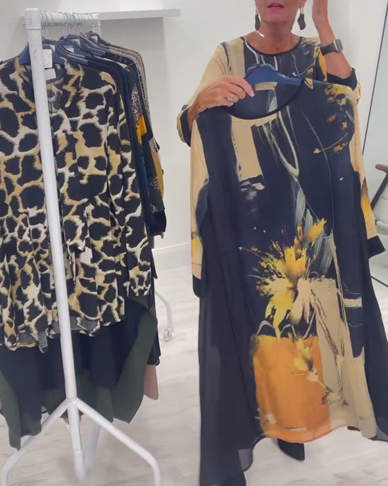 Jurk Met Ronde Hals En Retro Print