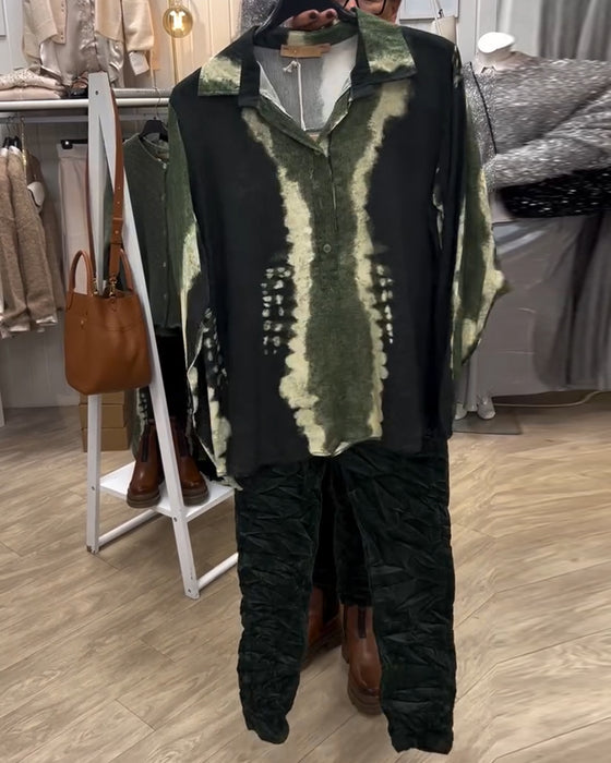 Shirt Revers Retro Kleurblok Lange Mouw