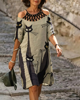 Jurk Casual Met Print Uitgesneden
