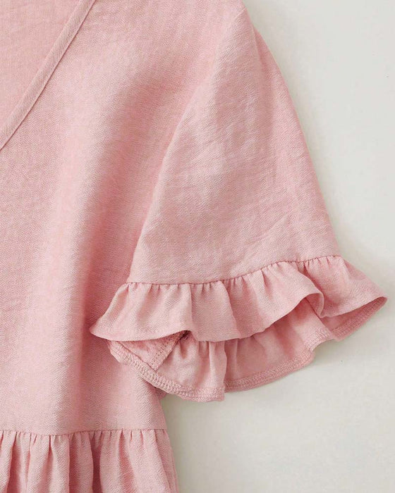 Blouse V-Hals Ruffle Parel Knoop