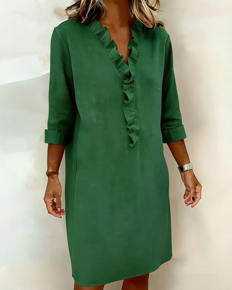 Jurk Gerimpelde V-Hals Effen Kleur