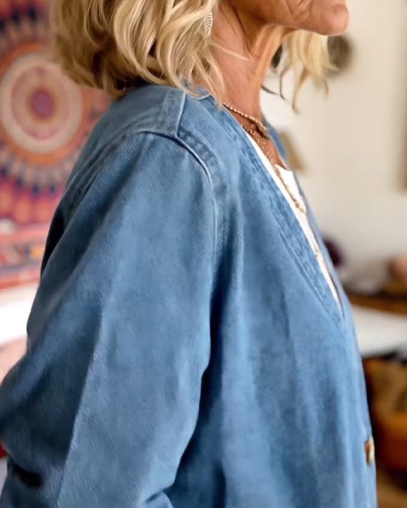 Jas Denim V-Hals Cardigan