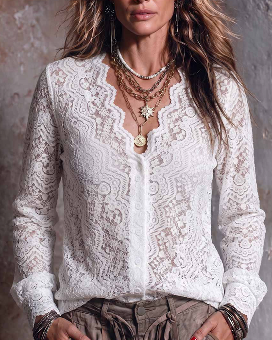 Blouse V-Hals Lange Mouw Casual