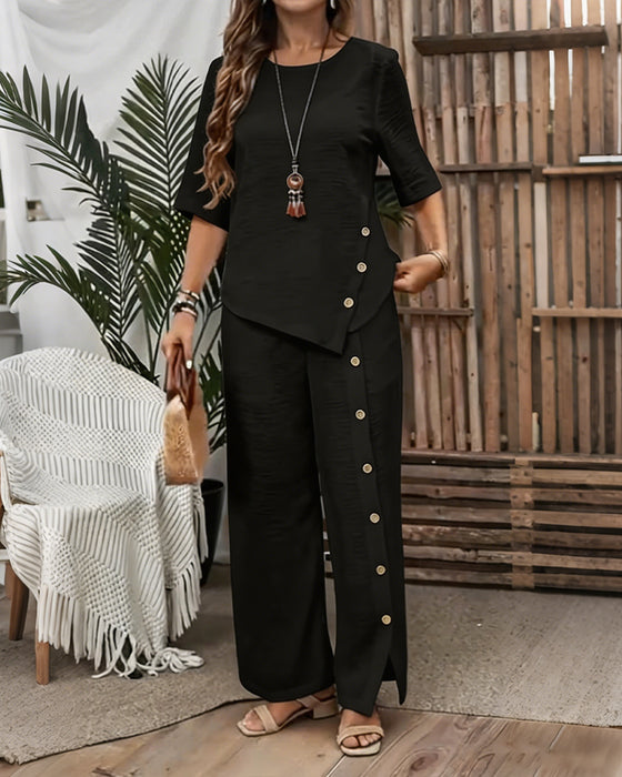 Set Met Knoopversierde Onregelmatige Top En Broek