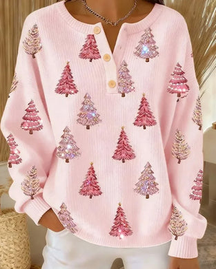 Pullover Kerstboom Print Henley Kraag