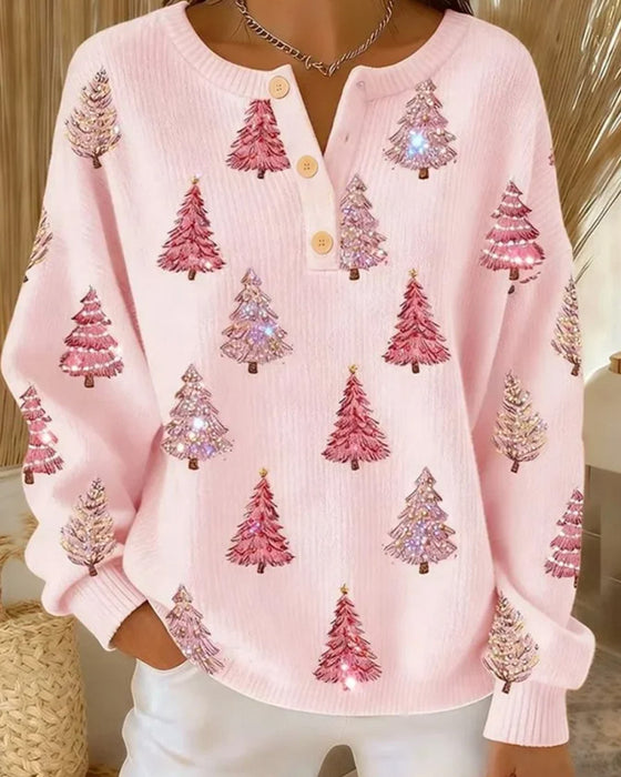Pullover Kerstboom Print Henley Kraag