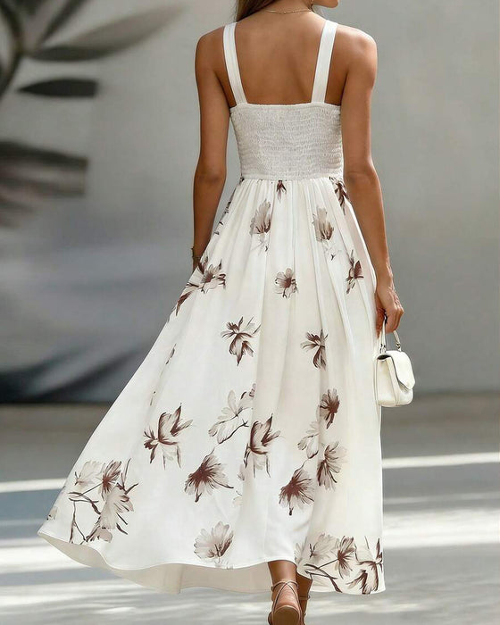 Jurk Mouwloos V-Hals Taille Bloemen