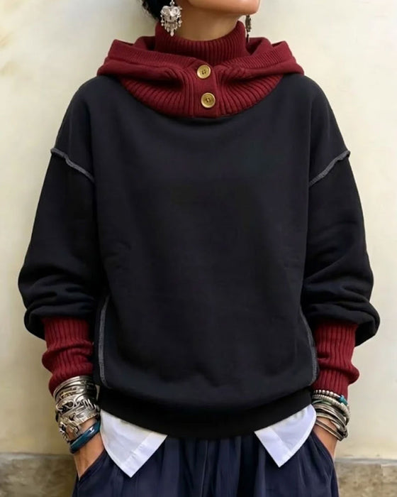 Hoodie Kleurblok Hoge Nek