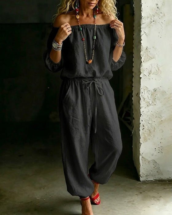 Jumpsuit Off-Shoulder Strik In De Taille Getailleerde Taille