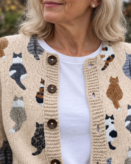 Cardigan Kat Rug Print Gebreid