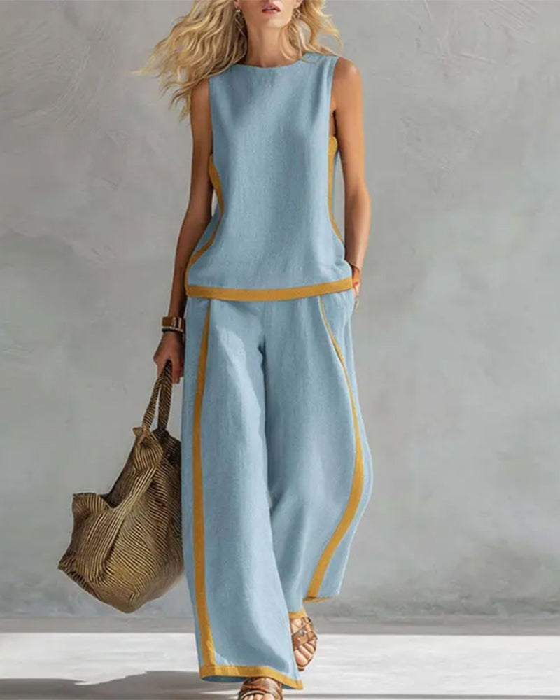Tweedelig Set Mouwloos Casual Color-Block